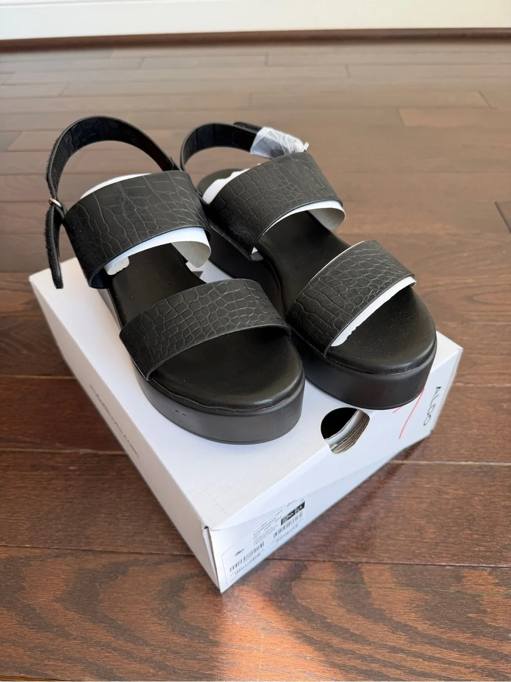 Aldo Black Croc-Texture Platform Sandals size 7